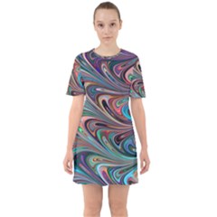 Seamless Abstract Marble Colorful Sixties Short Sleeve Mini Dress by Pakrebo