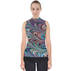 Seamless Abstract Marble Colorful Mock Neck Shell Top by Pakrebo