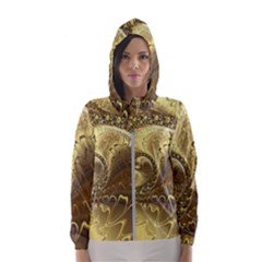 Fractal Golden Background Aesthetic Hooded Windbreaker (women) by Pakrebo