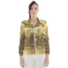 Fractal Golden Background Aesthetic Windbreaker (women) by Pakrebo