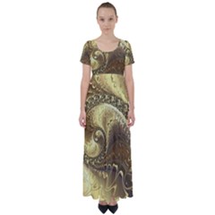 Fractal Golden Background Aesthetic High Waist Short Sleeve Maxi Dress by Pakrebo