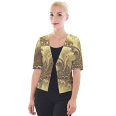 Fractal Golden Background Aesthetic Cropped Button Cardigan by Pakrebo