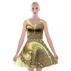 Fractal Golden Background Aesthetic Velvet Skater Dress by Pakrebo