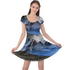 Mountains Moon Earth Space Cap Sleeve Dress by Pakrebo