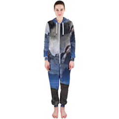 Mountains Moon Earth Space Hooded Jumpsuit (ladies)  by Pakrebo