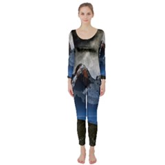 Mountains Moon Earth Space Long Sleeve Catsuit by Pakrebo