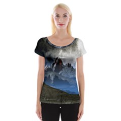 Mountains Moon Earth Space Cap Sleeve Top by Pakrebo