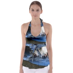 Mountains Moon Earth Space Babydoll Tankini Top by Pakrebo