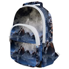 Mountains Moon Earth Space Rounded Multi Pocket Backpack