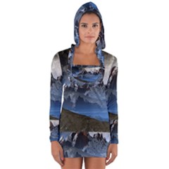 Mountains Moon Earth Space Long Sleeve Hooded T-shirt by Pakrebo