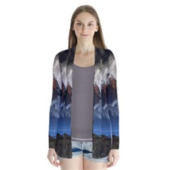 Mountains Moon Earth Space Drape Collar Cardigan by Pakrebo