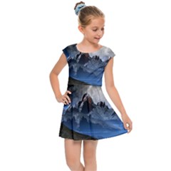 Mountains Moon Earth Space Kids  Cap Sleeve Dress by Pakrebo