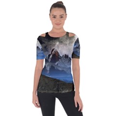 Mountains Moon Earth Space Shoulder Cut Out Short Sleeve Top by Pakrebo