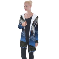 Mountains Moon Earth Space Longline Hooded Cardigan by Pakrebo