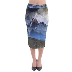 Mountains Moon Earth Space Velvet Midi Pencil Skirt by Pakrebo