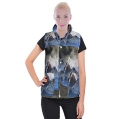 Mountains Moon Earth Space Women s Button Up Vest by Pakrebo