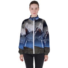 Mountains Moon Earth Space High Neck Windbreaker (women) by Pakrebo