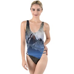 Mountains Moon Earth Space High Leg Strappy Swimsuit by Pakrebo