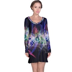 Brush Particles Music Clef Wave Long Sleeve Nightdress by Pakrebo