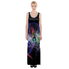 Brush Particles Music Clef Wave Maxi Thigh Split Dress by Pakrebo