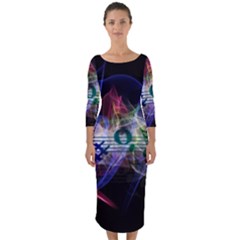 Brush Particles Music Clef Wave Quarter Sleeve Midi Bodycon Dress