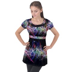 Brush Particles Music Clef Wave Puff Sleeve Tunic Top by Pakrebo