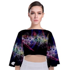 Brush Particles Music Clef Wave Tie Back Butterfly Sleeve Chiffon Top by Pakrebo