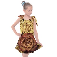 Roses Flowers Love Red Plant Kids  Tie Up Tunic Dress by Pakrebo