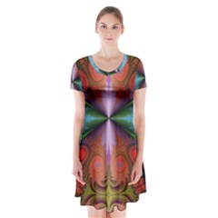 Fractal Fractal Background Design Short Sleeve V-neck Flare Dress by Pakrebo