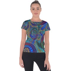 Fractal Abstract Line Wave Design Short Sleeve Sports Top  by Pakrebo