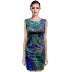 Fractal Abstract Line Wave Design Sleeveless Velvet Midi Dress by Pakrebo