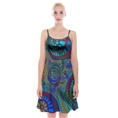 Fractal Abstract Line Wave Design Spaghetti Strap Velvet Dress by Pakrebo