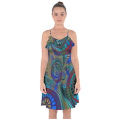 Fractal Abstract Line Wave Design Ruffle Detail Chiffon Dress by Pakrebo