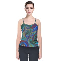 Fractal Abstract Line Wave Design Velvet Spaghetti Strap Top by Pakrebo