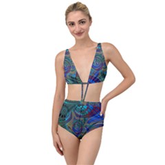 Fractal Abstract Line Wave Design Tied Up Two Piece Swimsuit by Pakrebo