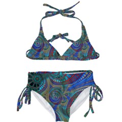 Fractal Abstract Line Wave Design Kids  Classic Bikini Set by Pakrebo