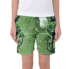 Funny Mushroom Skulls With Crow And Butterflies Women s Basketball Shorts by FantasyWorld7