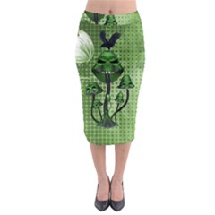 Funny Mushroom Skulls With Crow And Butterflies Midi Pencil Skirt by FantasyWorld7