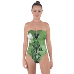 Funny Mushroom Skulls With Crow And Butterflies Tie Back One Piece Swimsuit by FantasyWorld7