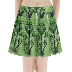 Funny Mushroom Skulls With Crow And Butterflies Pleated Mini Skirt by FantasyWorld7