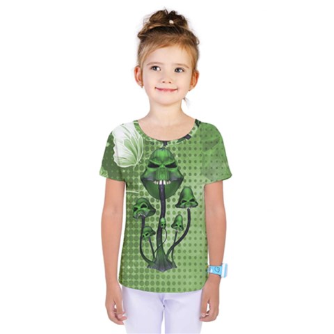 Funny Mushroom Skulls With Crow And Butterflies Kids  One Piece Tee by FantasyWorld7