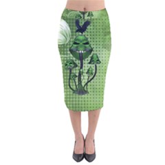 Funny Mushroom Skulls With Crow And Butterflies Velvet Midi Pencil Skirt by FantasyWorld7