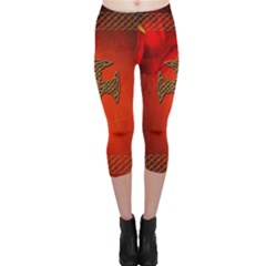 Wonderful Celtic Cross On Vintage Background Capri Leggings  by FantasyWorld7