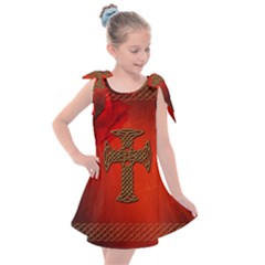 Wonderful Celtic Cross On Vintage Background Kids  Tie Up Tunic Dress by FantasyWorld7