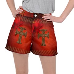 Wonderful Celtic Cross On Vintage Background Stretch Ripstop Shorts by FantasyWorld7