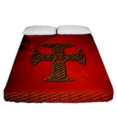 Wonderful Celtic Cross On Vintage Background Fitted Sheet (king Size) by FantasyWorld7