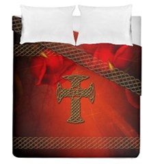 Wonderful Celtic Cross On Vintage Background Duvet Cover Double Side (queen Size) by FantasyWorld7