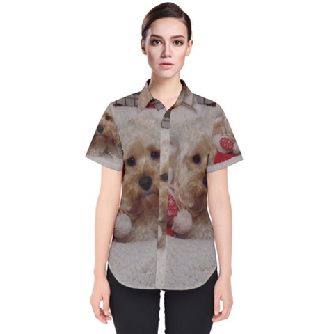 Cockapoo In Dog s Bed Women s Short Sleeve Shirt by pauchesstore