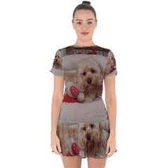 Cockapoo In Dog s Bed Drop Hem Mini Chiffon Dress