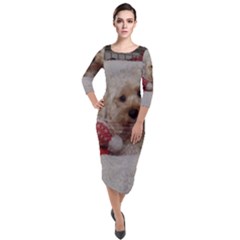 Cockapoo In Dog s Bed Quarter Sleeve Midi Velour Bodycon Dress by pauchesstore